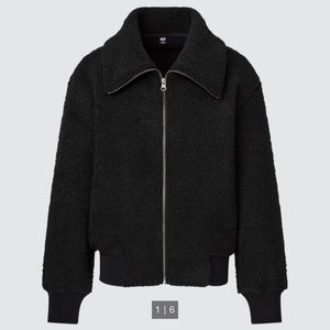 Uniqlo Black Sherpa Fleece Lined Cropped Teddy Bomber Jacket Small